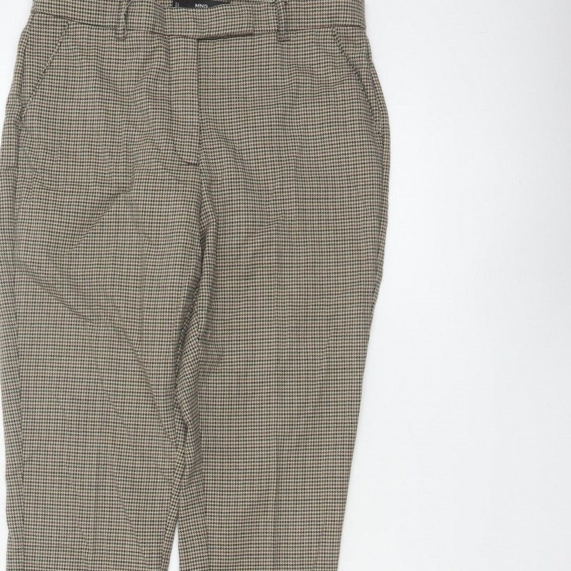 MNG Women’s Beige Check Tapered Dress Trousers UK 10 High Rise