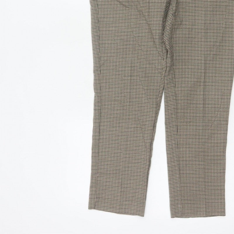 MNG Women’s Beige Check Tapered Dress Trousers UK 10 High Rise