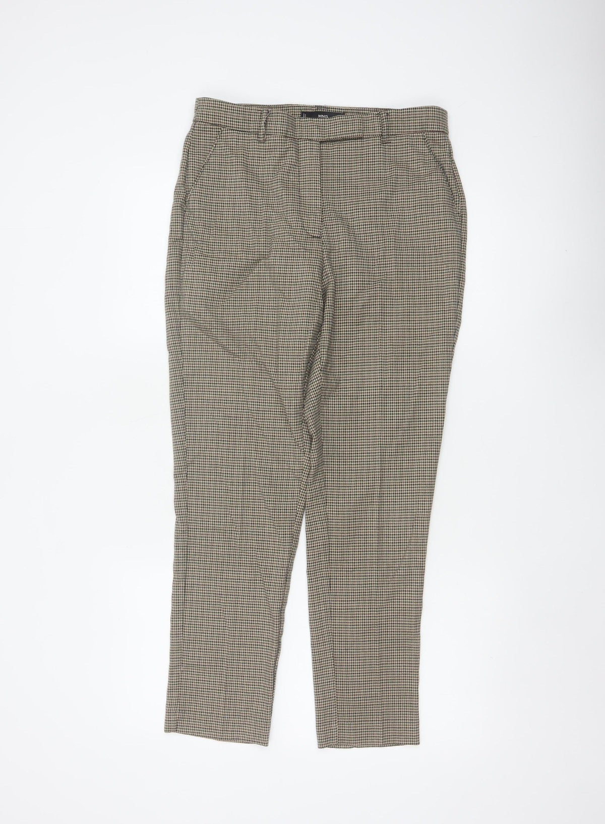 MNG Women’s Beige Check Tapered Dress Trousers UK 10 High Rise