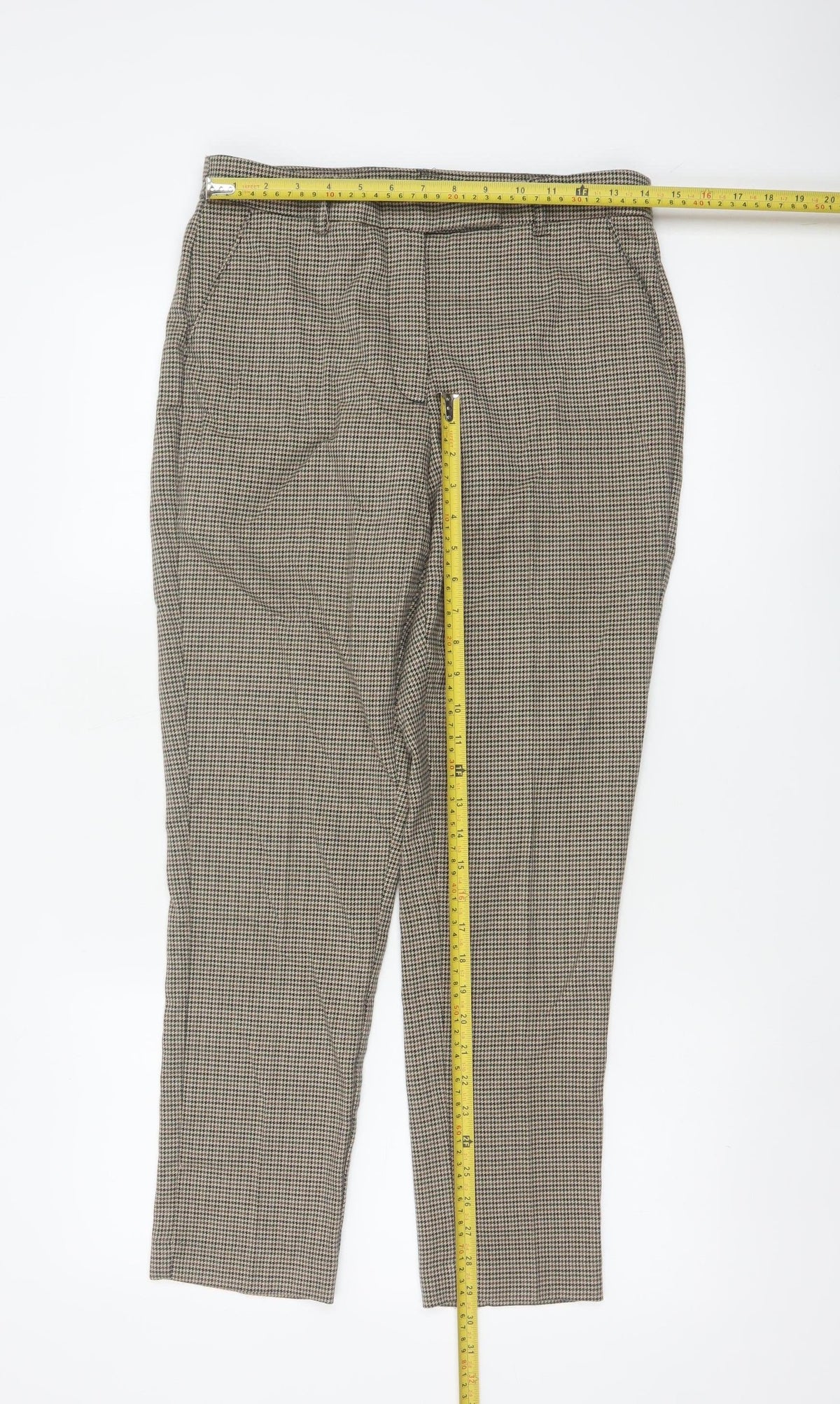 MNG Women’s Beige Check Tapered Dress Trousers UK 10 High Rise