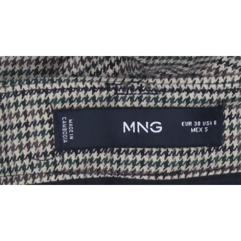 MNG Women’s Beige Check Tapered Dress Trousers UK 10 High Rise