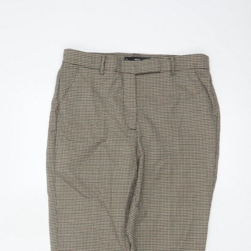 MNG Women’s Beige Check Tapered Dress Trousers UK 10 High Rise