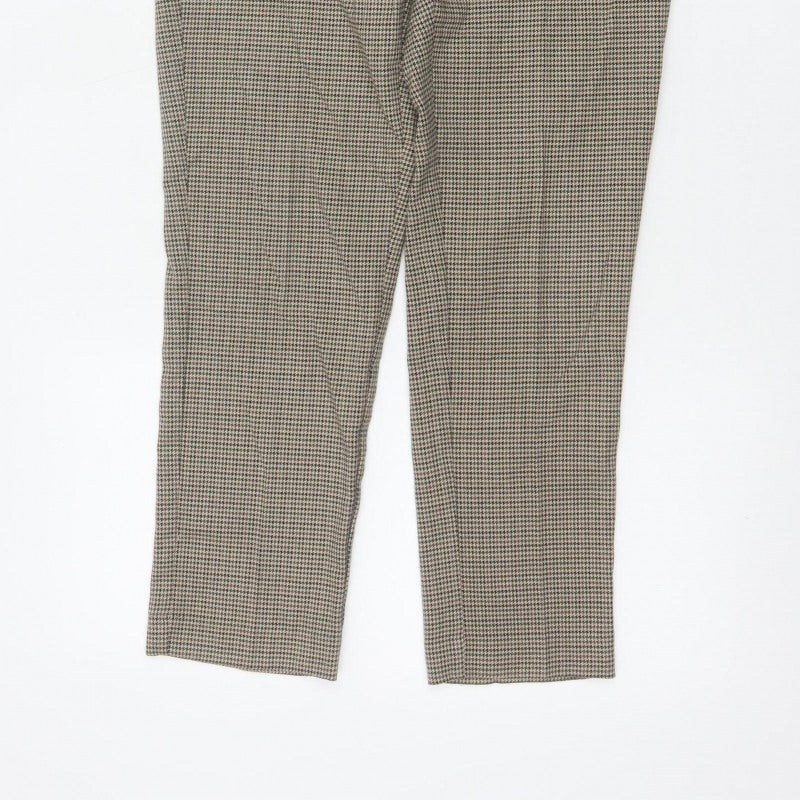 MNG Women’s Beige Check Tapered Dress Trousers UK 10 High Rise