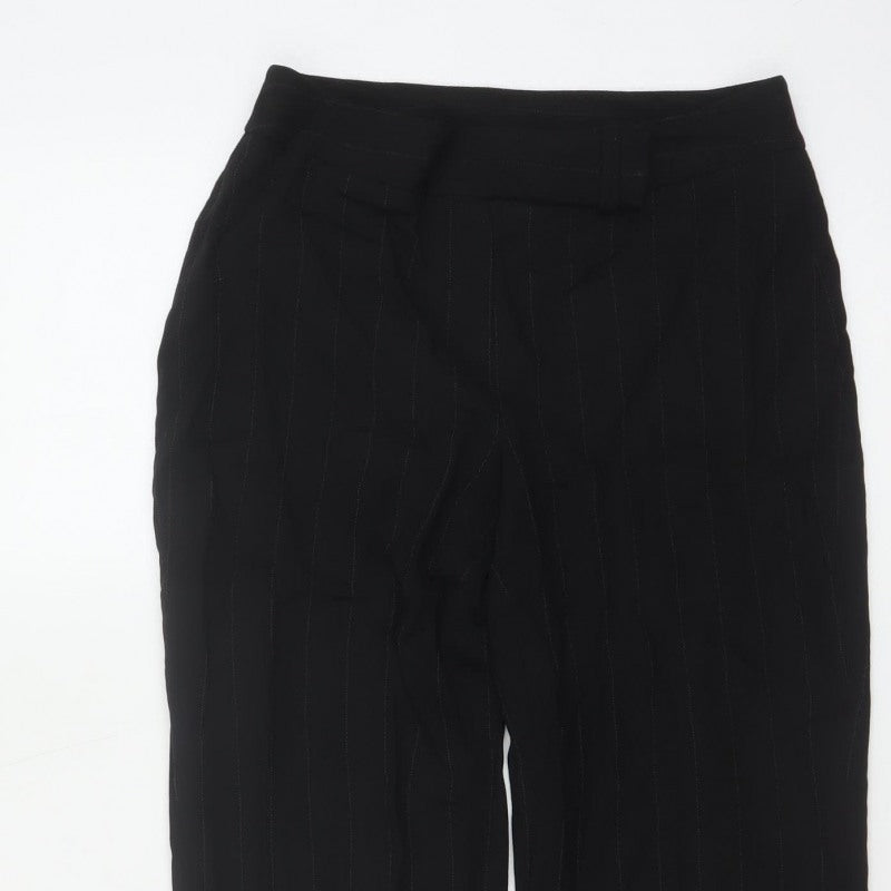 Principles Women Black Pinstripe UK 6 Wide-Leg Dress Trousers Wool Blend