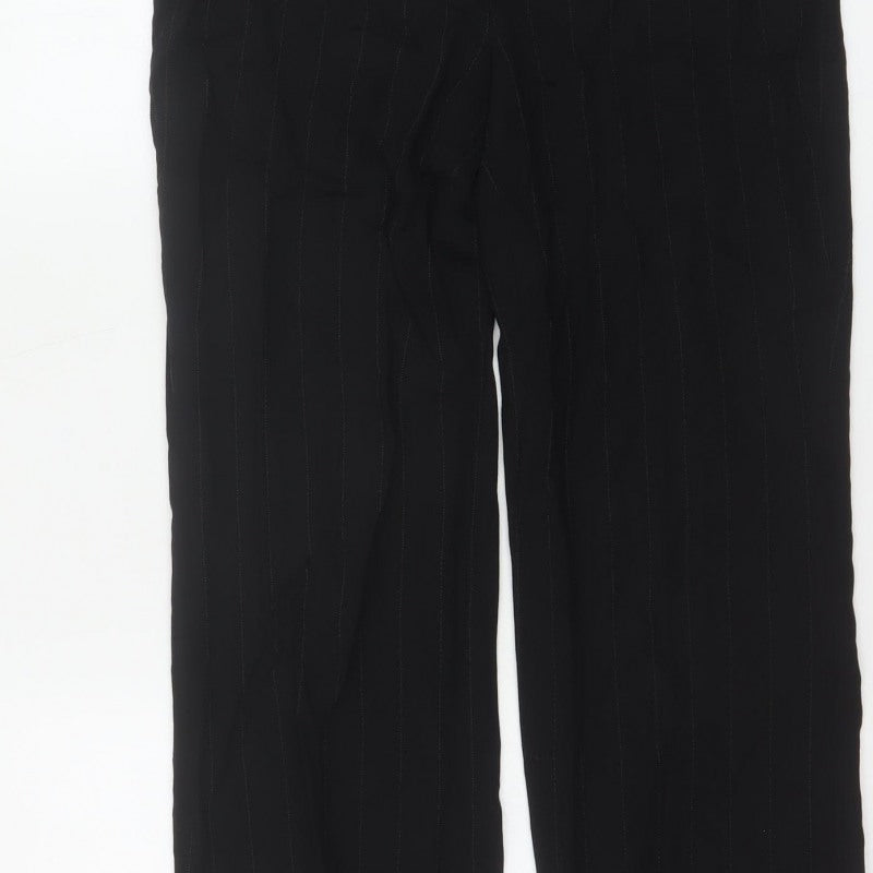 Principles Women Black Pinstripe UK 6 Wide-Leg Dress Trousers Wool Blend