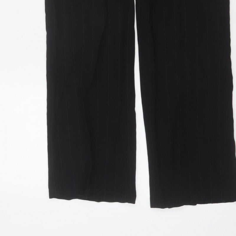 Principles Women Black Pinstripe UK 6 Wide-Leg Dress Trousers Wool Blend
