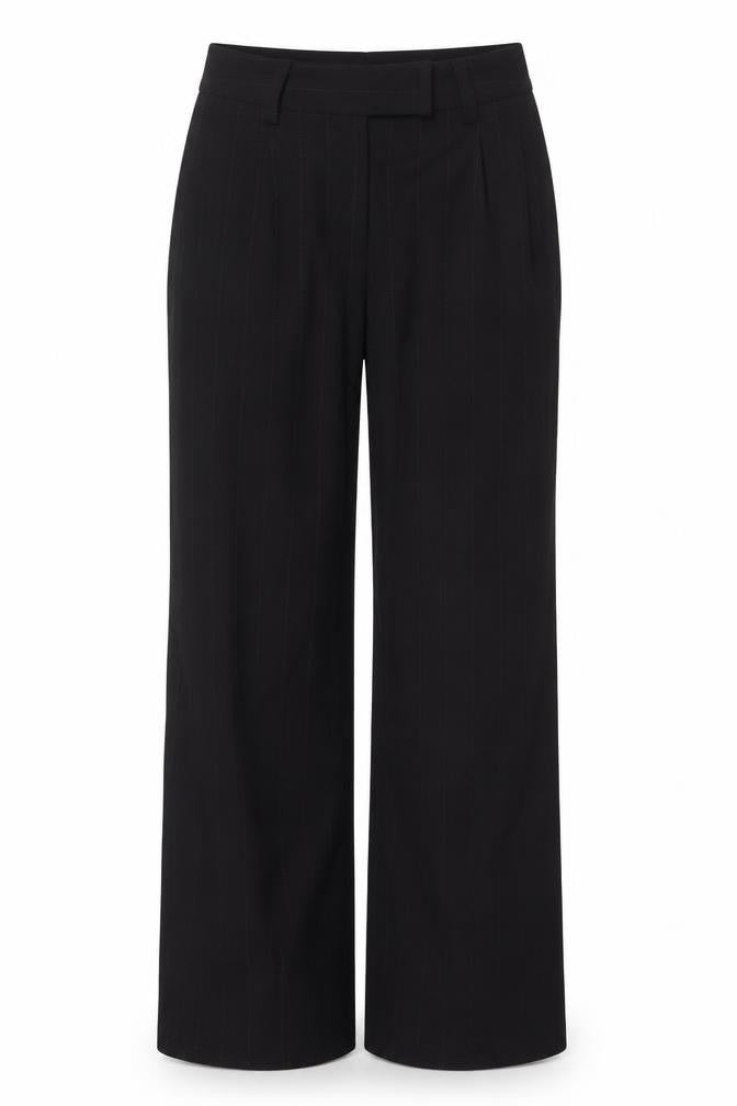 Principles Women Black Pinstripe UK 6 Wide-Leg Dress Trousers Wool Blend