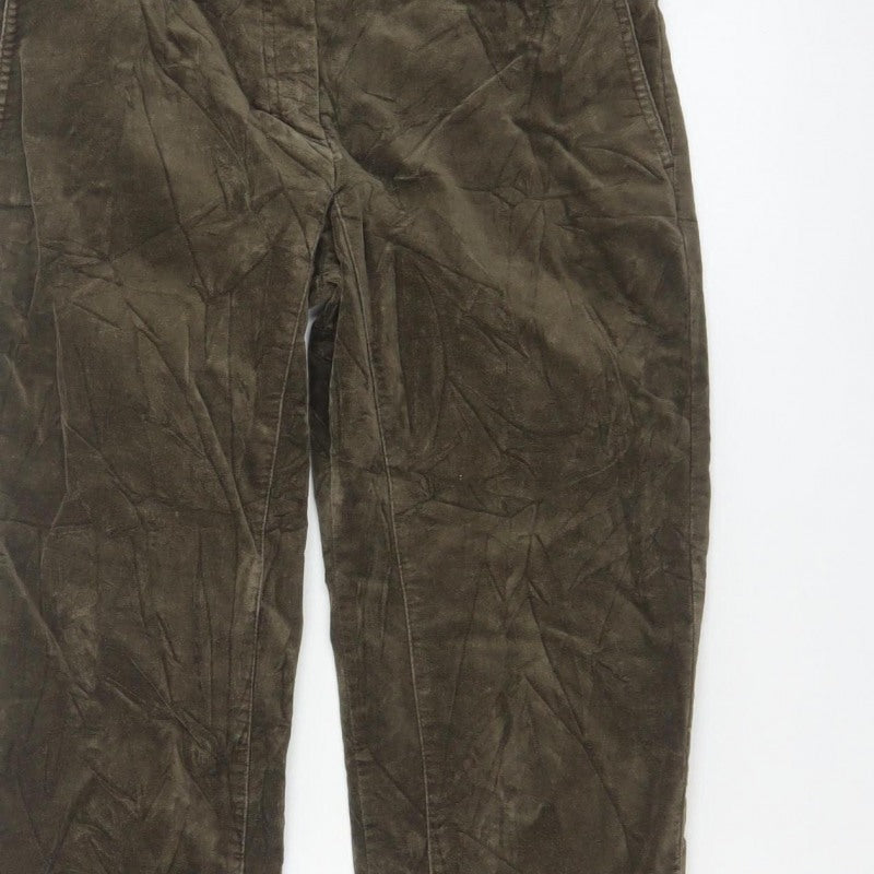 Trucco Women’s Brown UK 12 Cropped Straight Cotton Trousers Button Cuffs