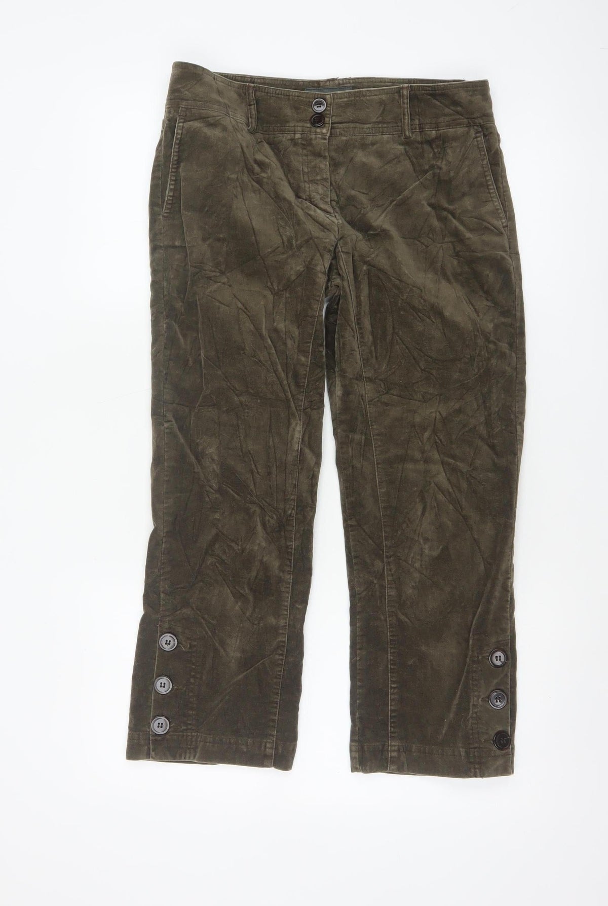 Trucco Women’s Brown UK 12 Cropped Straight Cotton Trousers Button Cuffs