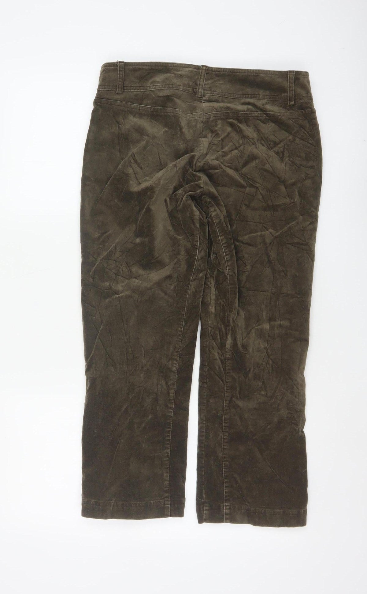 Trucco Women’s Brown UK 12 Cropped Straight Cotton Trousers Button Cuffs