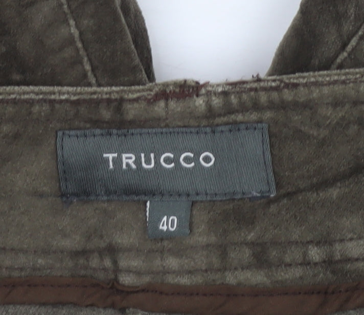 Trucco Women’s Brown UK 12 Cropped Straight Cotton Trousers Button Cuffs