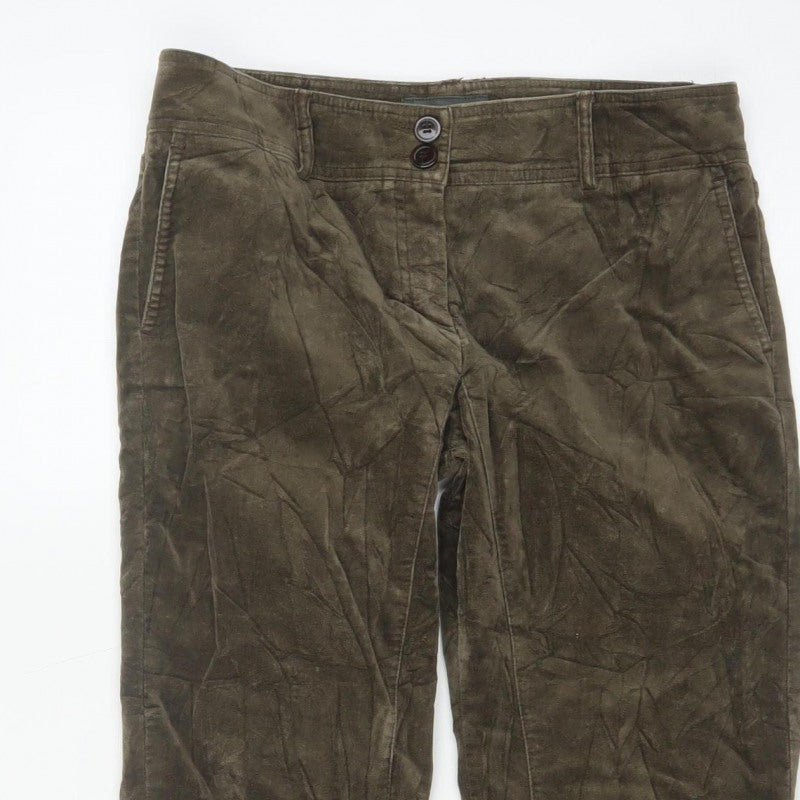 Trucco Women’s Brown UK 12 Cropped Straight Cotton Trousers Button Cuffs