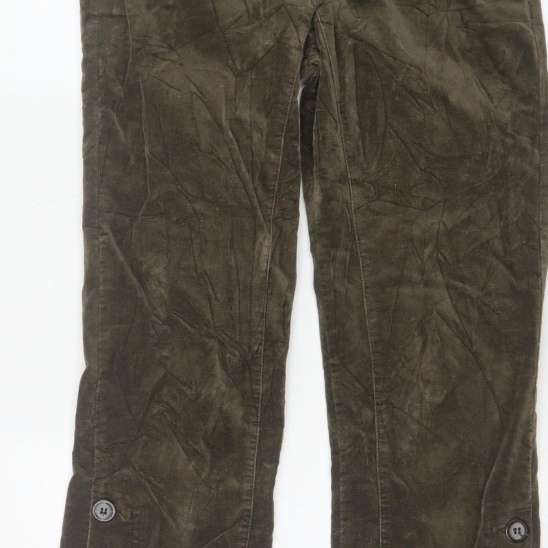 Trucco Women’s Brown UK 12 Cropped Straight Cotton Trousers Button Cuffs