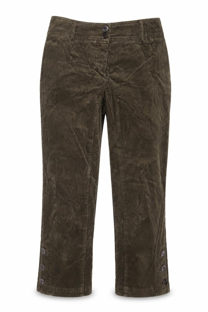 Trucco Women’s Brown UK 12 Cropped Straight Cotton Trousers Button Cuffs
