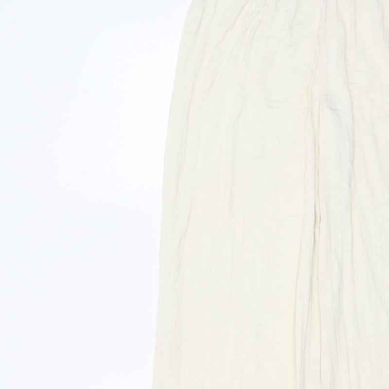 Zara Women Ivory L Wide-Leg Elastic Waist Lightweight Trousers