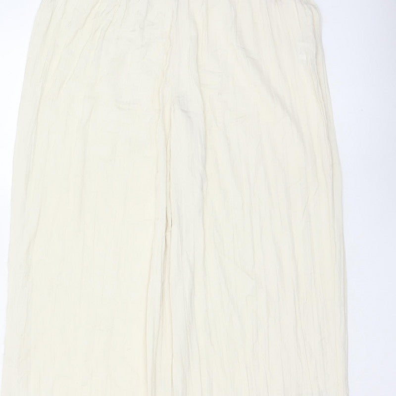 Zara Women Ivory L Wide-Leg Elastic Waist Lightweight Trousers