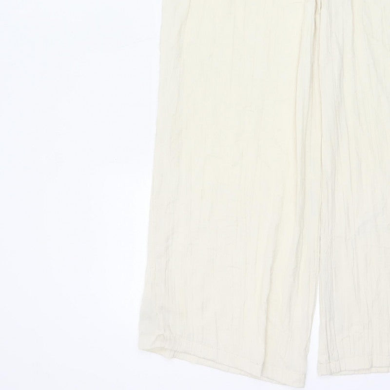 Zara Women Ivory L Wide-Leg Elastic Waist Lightweight Trousers
