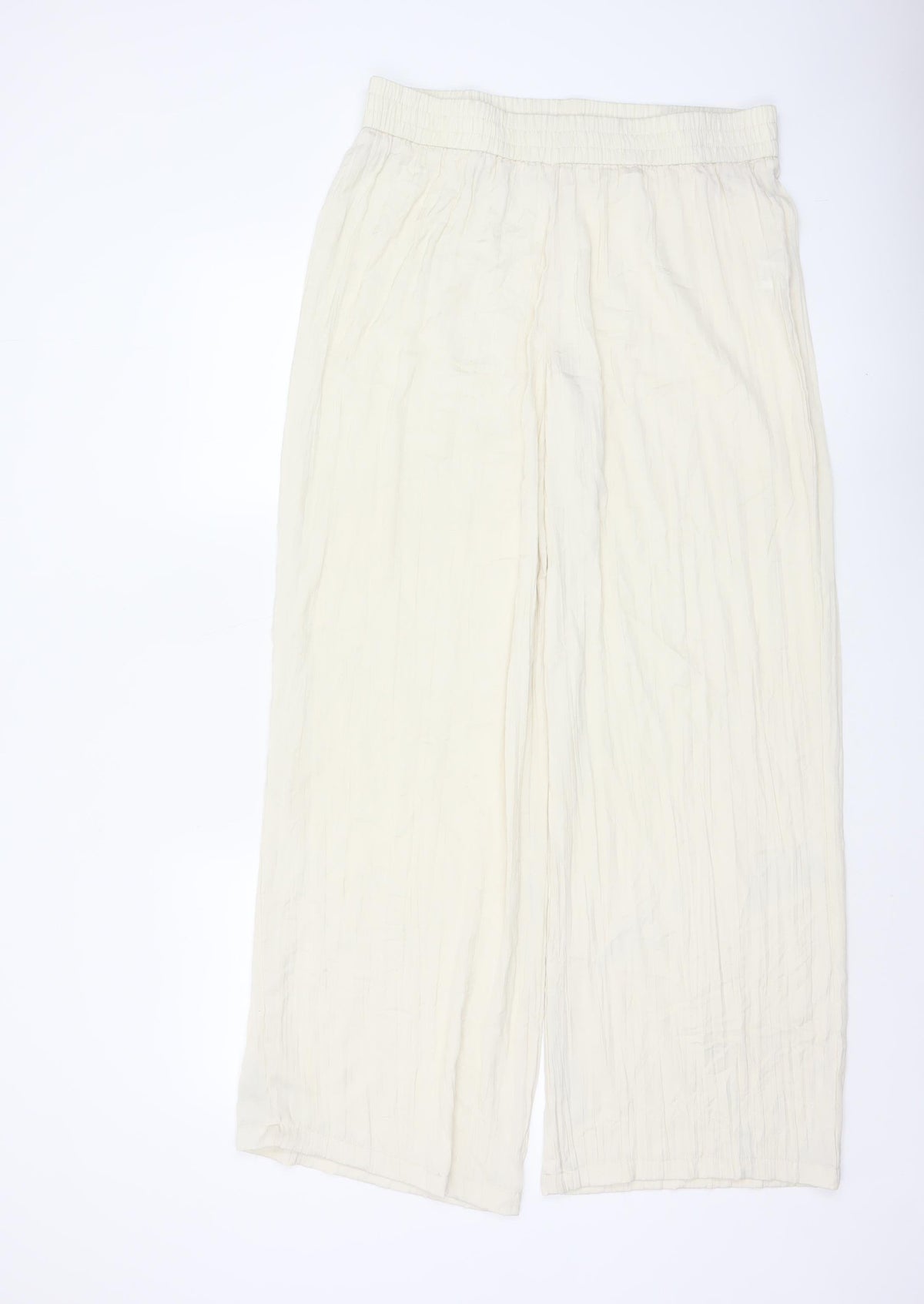 Zara Women Ivory L Wide-Leg Elastic Waist Lightweight Trousers