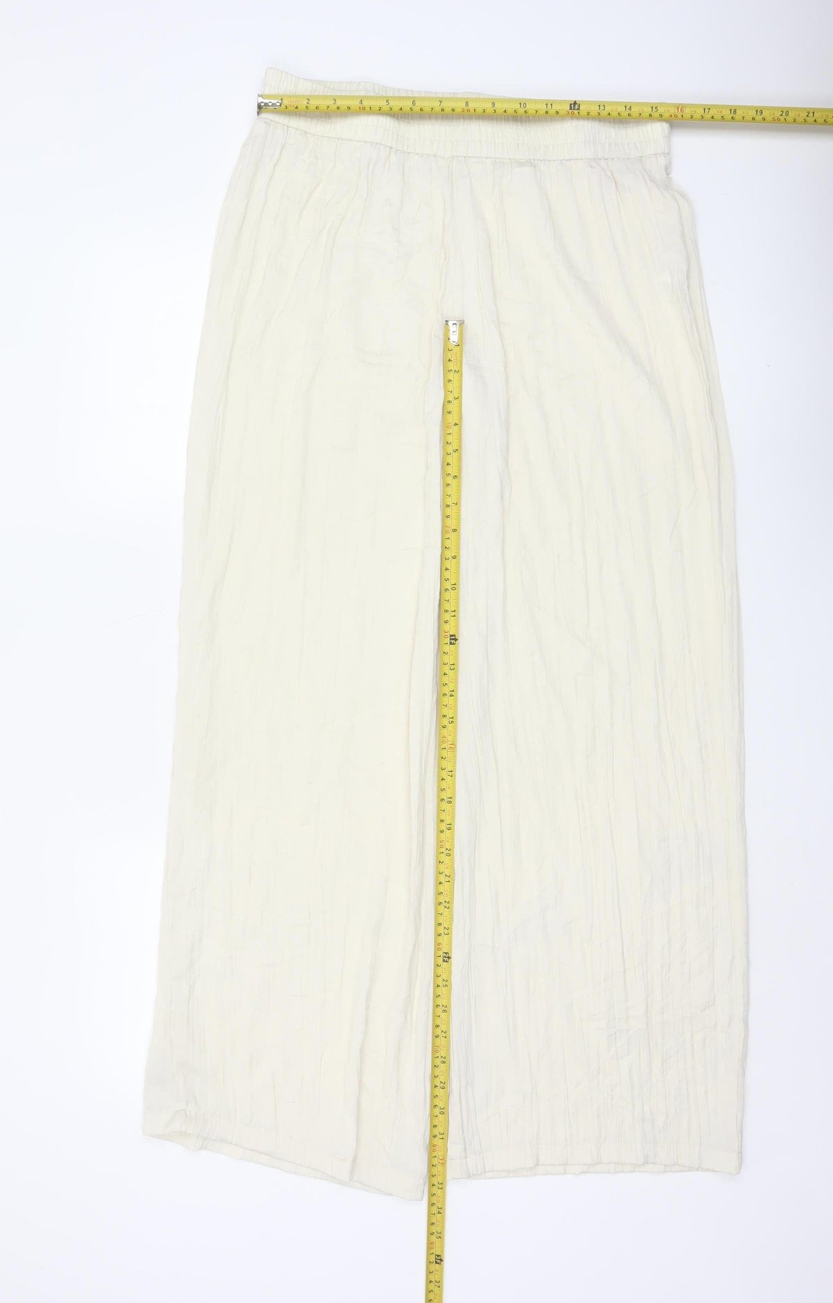 Zara Women Ivory L Wide-Leg Elastic Waist Lightweight Trousers