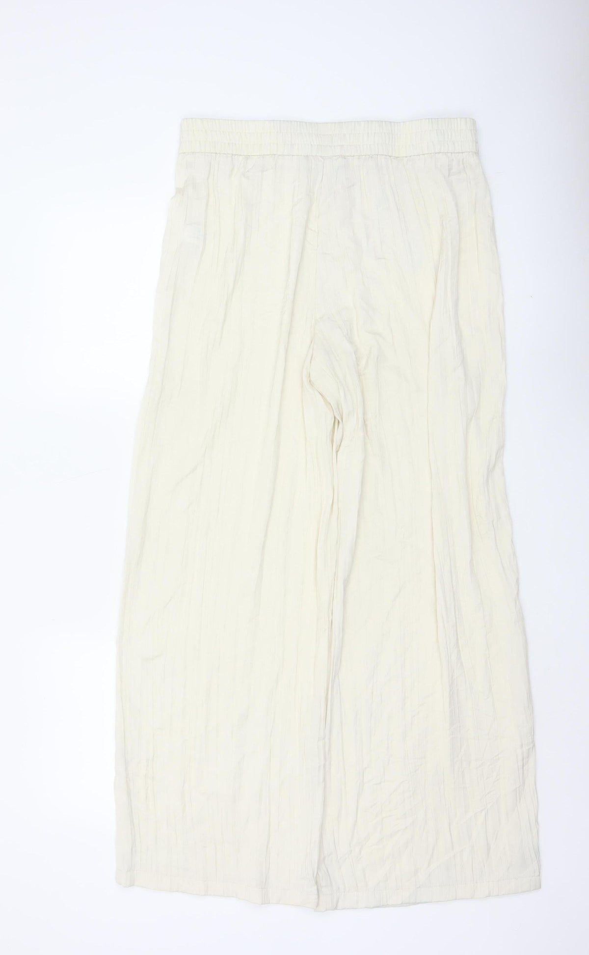 Zara Women Ivory L Wide-Leg Elastic Waist Lightweight Trousers