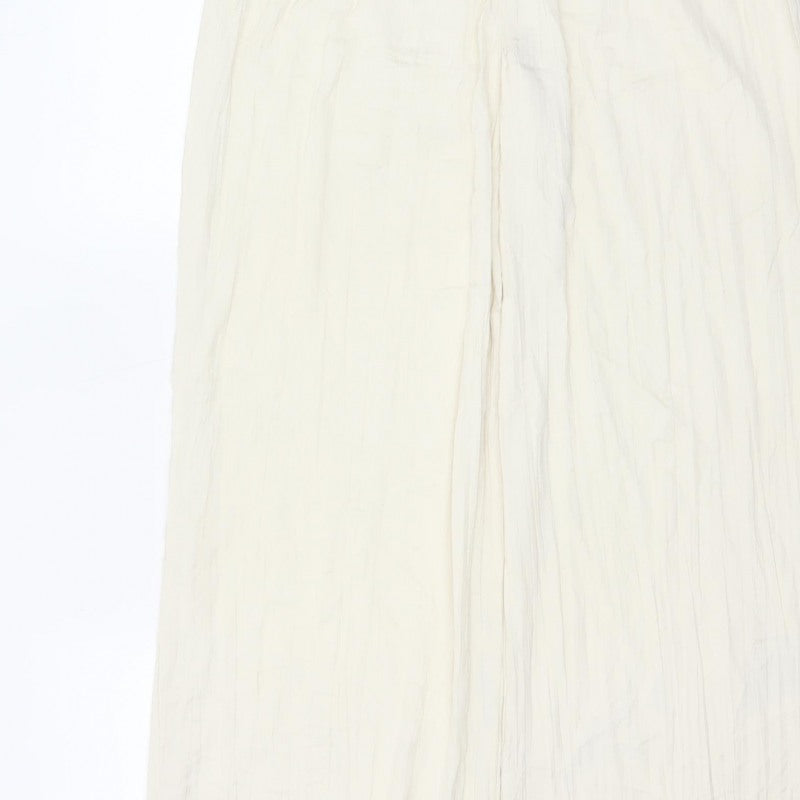Zara Women Ivory L Wide-Leg Elastic Waist Lightweight Trousers
