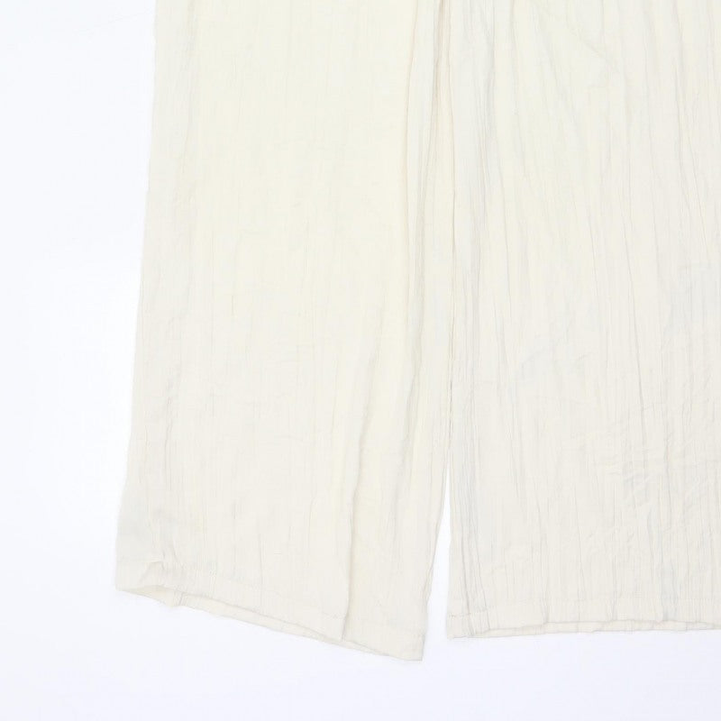 Zara Women Ivory L Wide-Leg Elastic Waist Lightweight Trousers