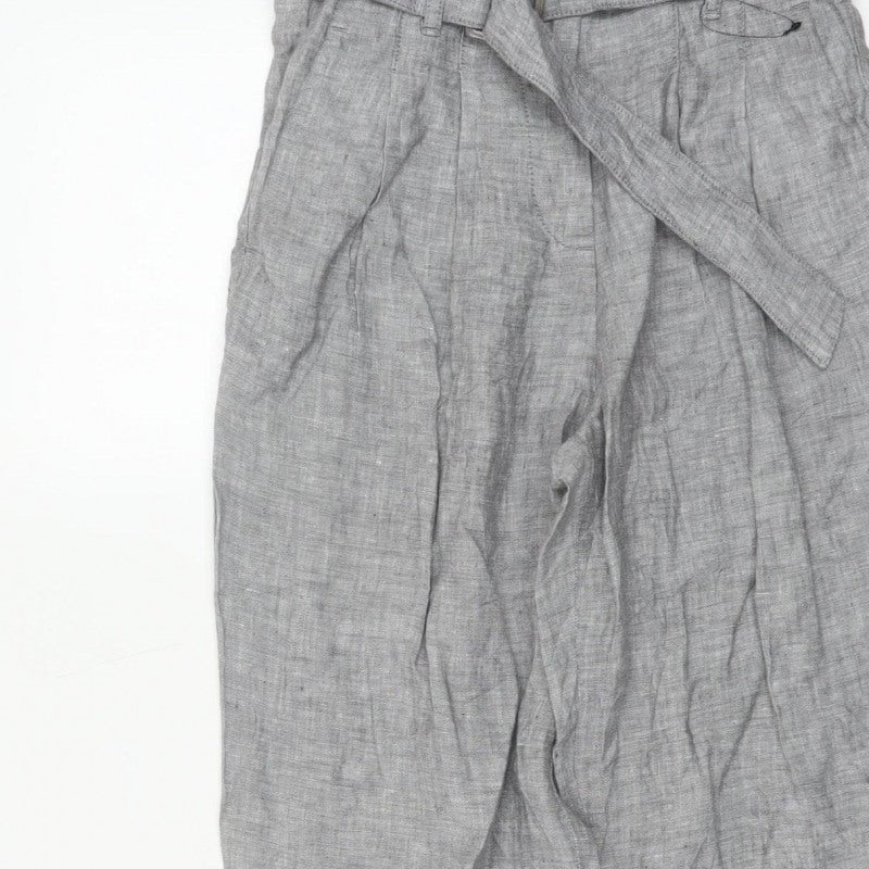 Marks & Spencer Women Grey UK 6 Linen Paperbag Tapered Trousers