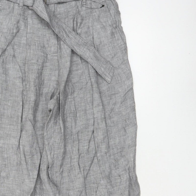Marks & Spencer Women Grey UK 6 Linen Paperbag Tapered Trousers