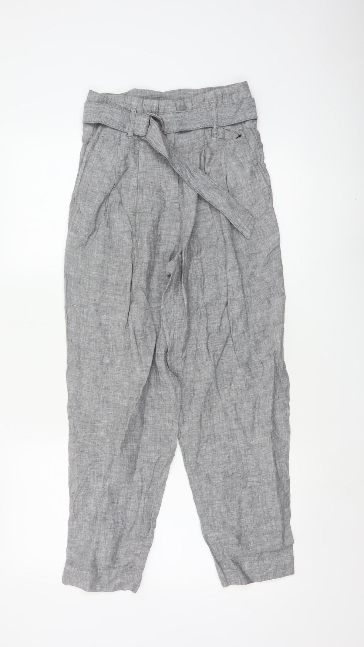 Marks & Spencer Women Grey UK 6 Linen Paperbag Tapered Trousers