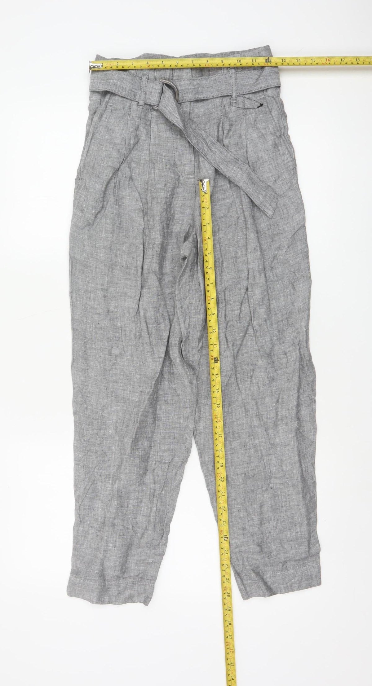Marks & Spencer Women Grey UK 6 Linen Paperbag Tapered Trousers