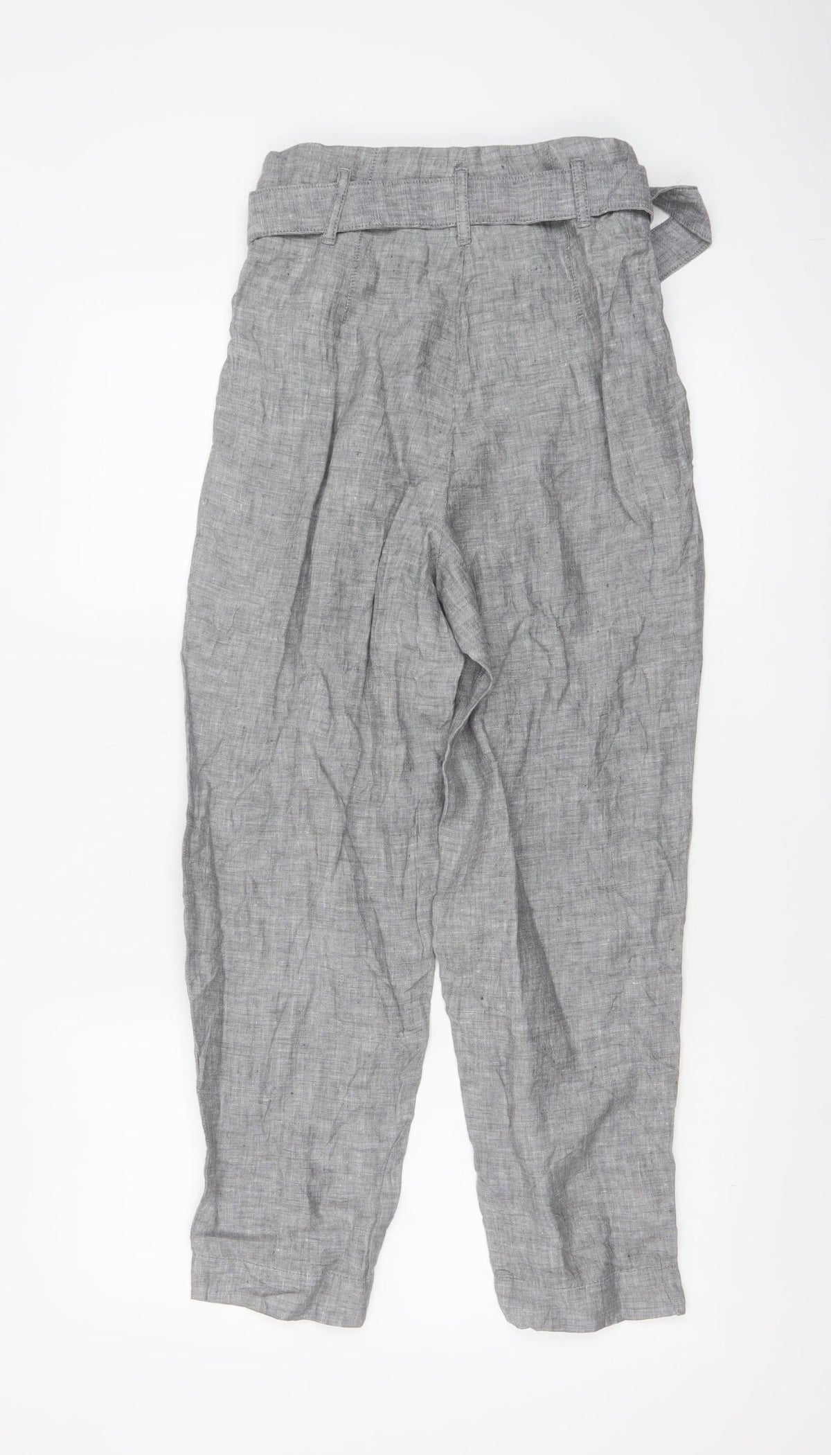 Marks & Spencer Women Grey UK 6 Linen Paperbag Tapered Trousers