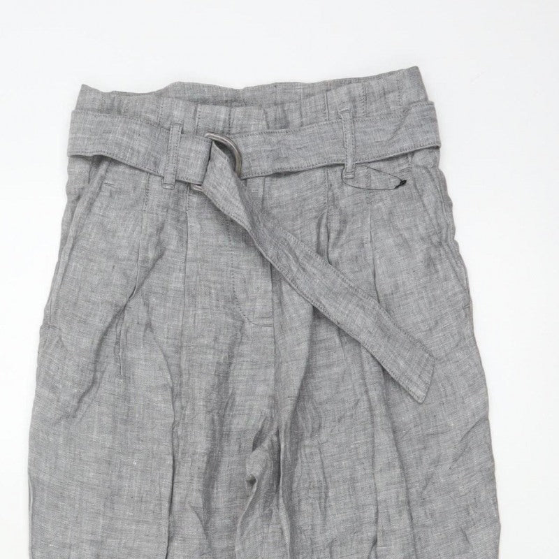 Marks & Spencer Women Grey UK 6 Linen Paperbag Tapered Trousers