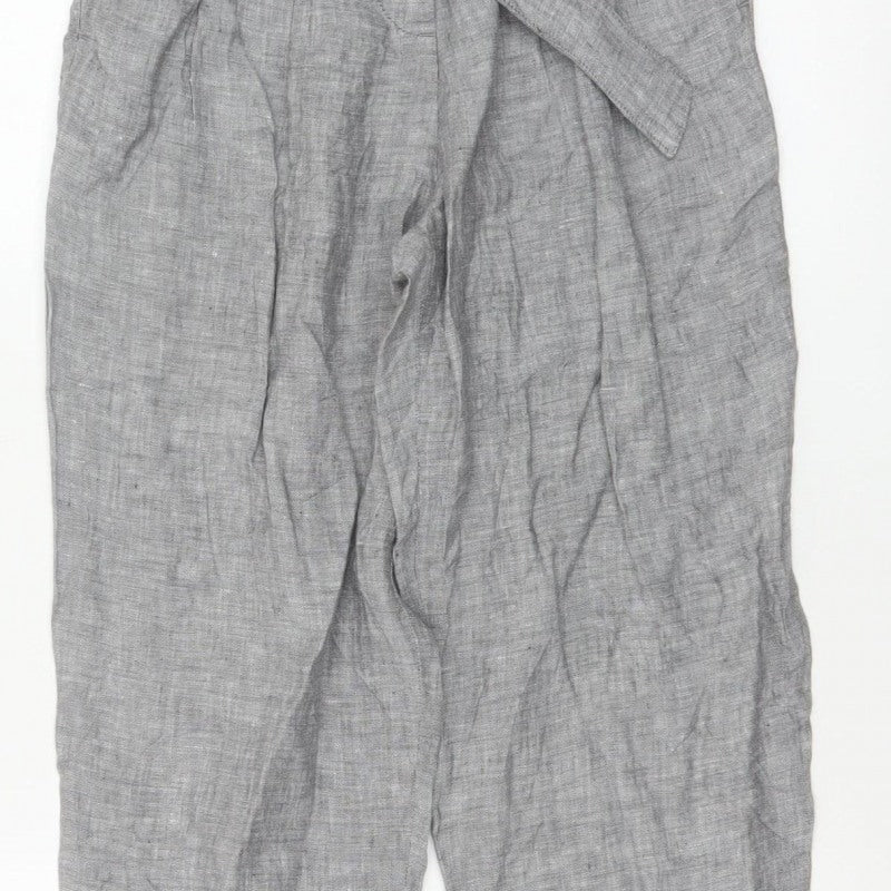 Marks & Spencer Women Grey UK 6 Linen Paperbag Tapered Trousers