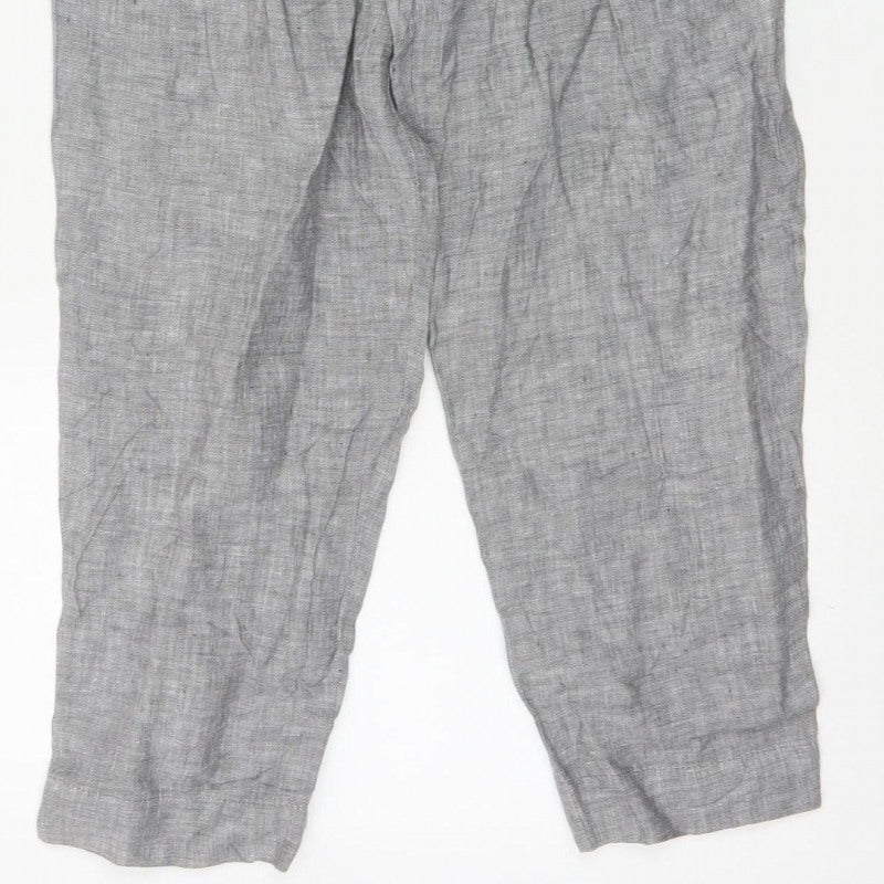 Marks & Spencer Women Grey UK 6 Linen Paperbag Tapered Trousers