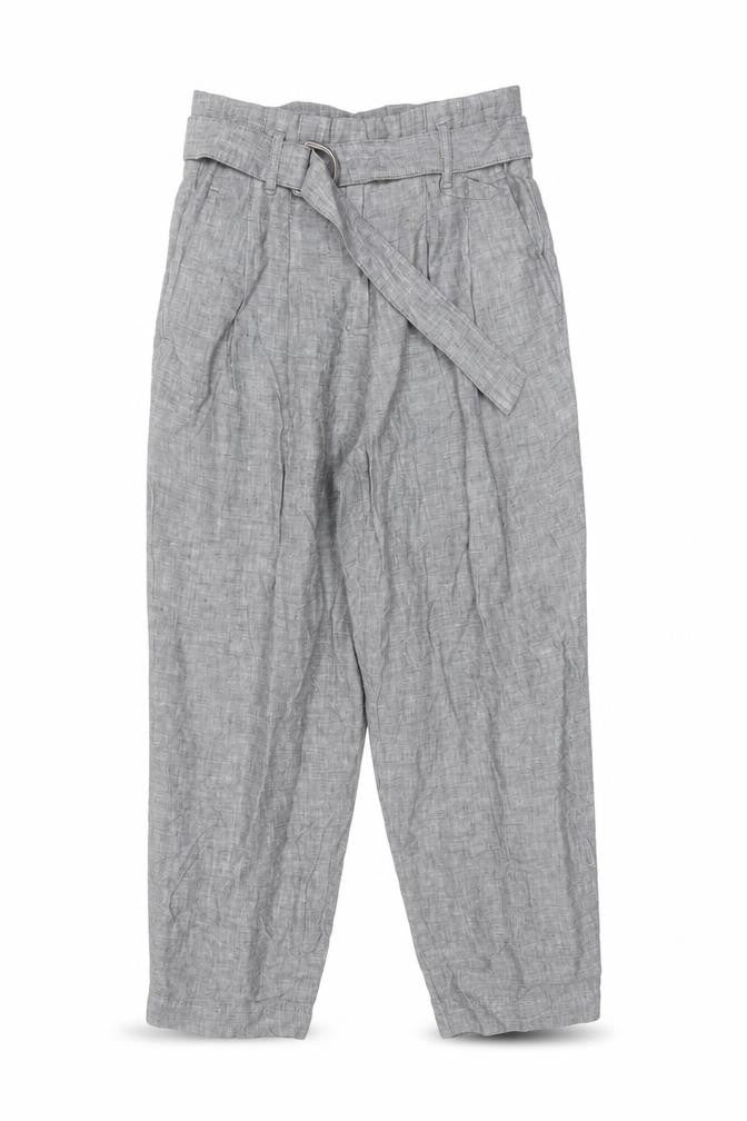 Marks & Spencer Women Grey UK 6 Linen Paperbag Tapered Trousers
