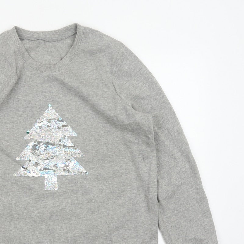 Avon Women Grey UK 14/16 Christmas Tree Sequin Pullover Sweatshirt