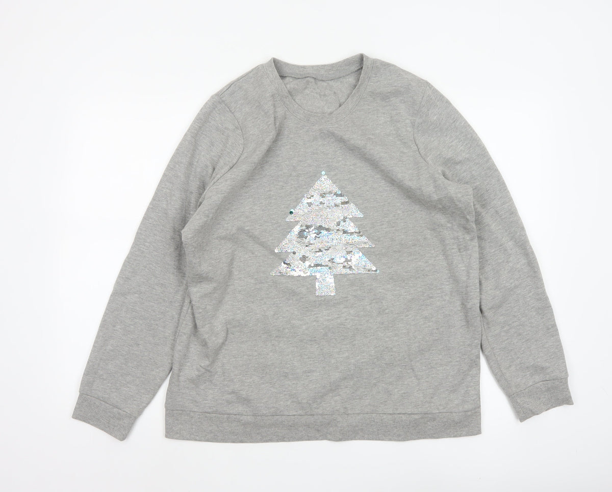 Avon Women Grey UK 14/16 Christmas Tree Sequin Pullover Sweatshirt