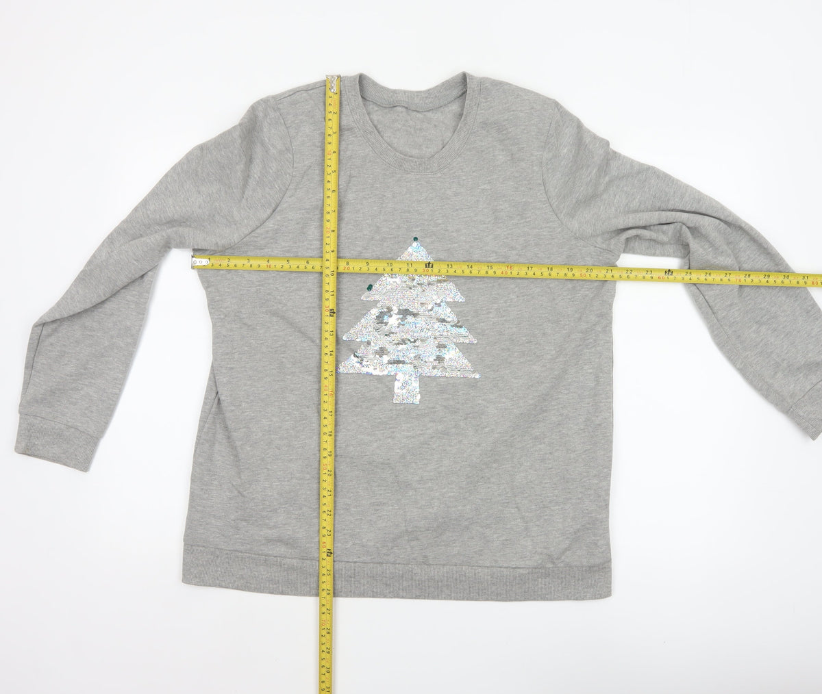 Avon Women Grey UK 14/16 Christmas Tree Sequin Pullover Sweatshirt