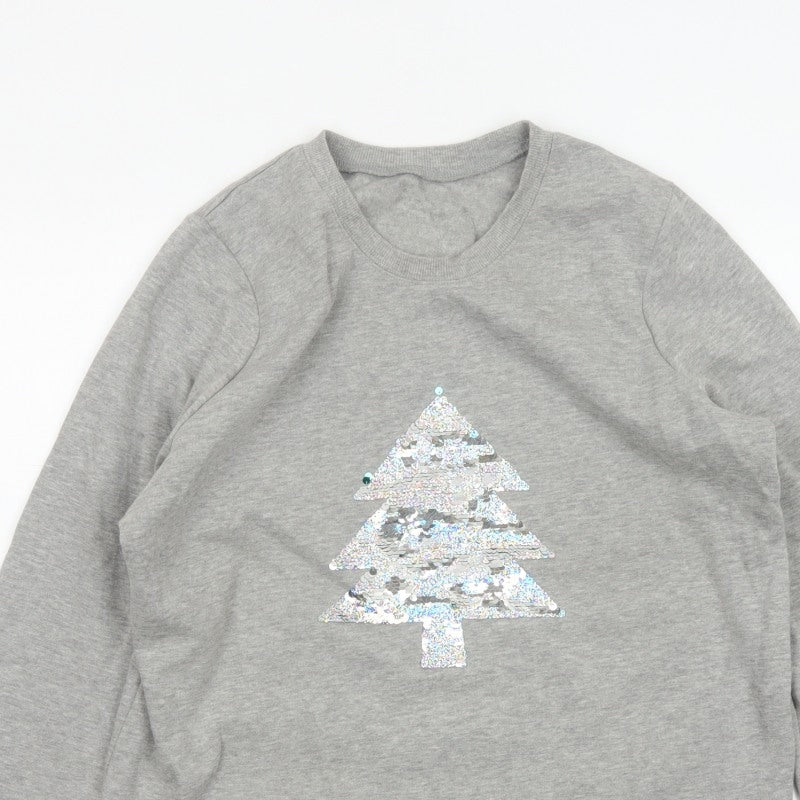 Avon Women Grey UK 14/16 Christmas Tree Sequin Pullover Sweatshirt