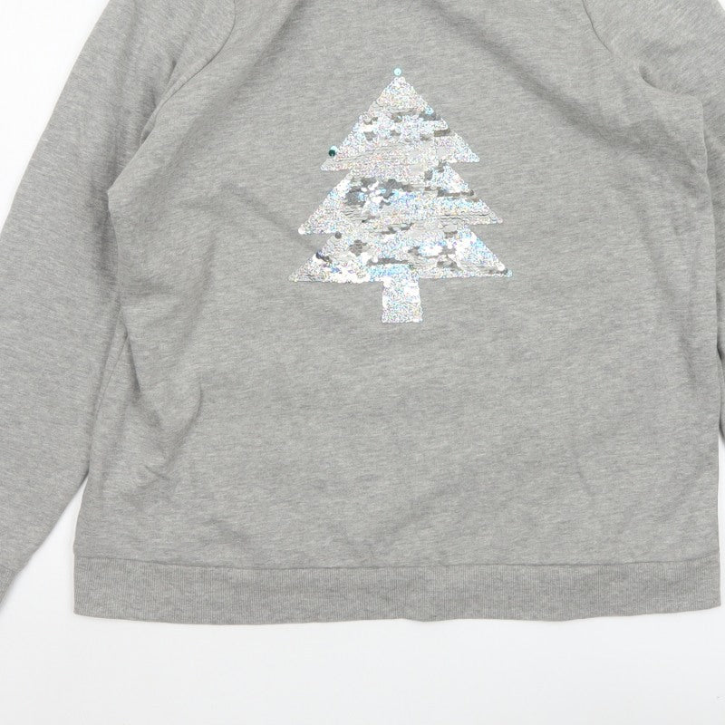 Avon Women Grey UK 14/16 Christmas Tree Sequin Pullover Sweatshirt