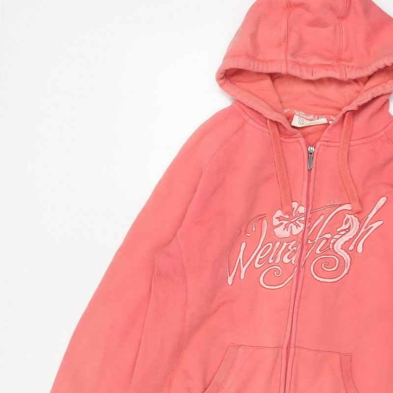 Weird Fish Women’s Pink XL Full Zip Cotton Hoodie Floral Logo Pockets