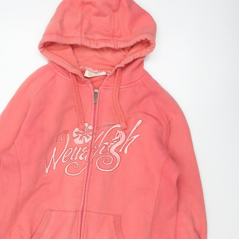 Weird Fish Women’s Pink XL Full Zip Cotton Hoodie Floral Logo Pockets