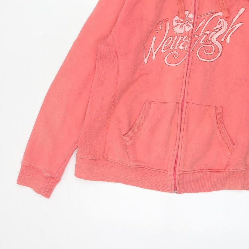 Weird Fish Women’s Pink XL Full Zip Cotton Hoodie Floral Logo Pockets