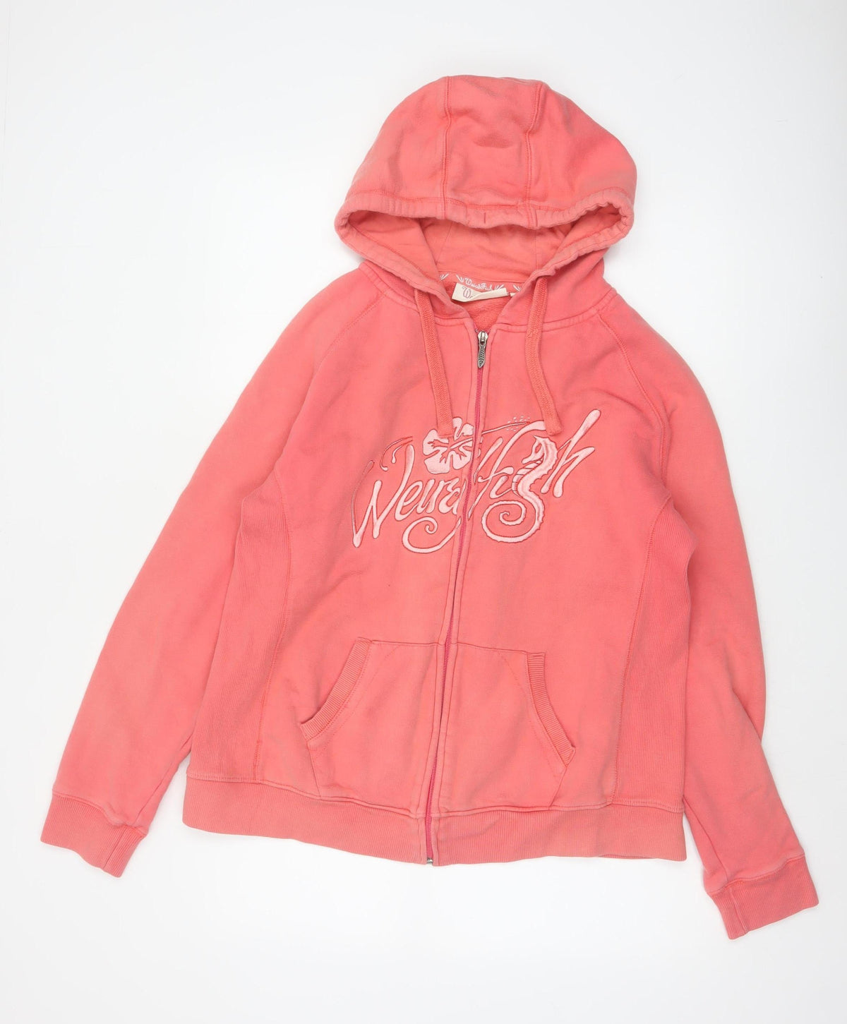 Weird Fish Women’s Pink XL Full Zip Cotton Hoodie Floral Logo Pockets