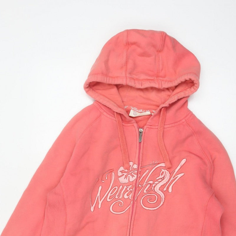 Weird Fish Women’s Pink XL Full Zip Cotton Hoodie Floral Logo Pockets
