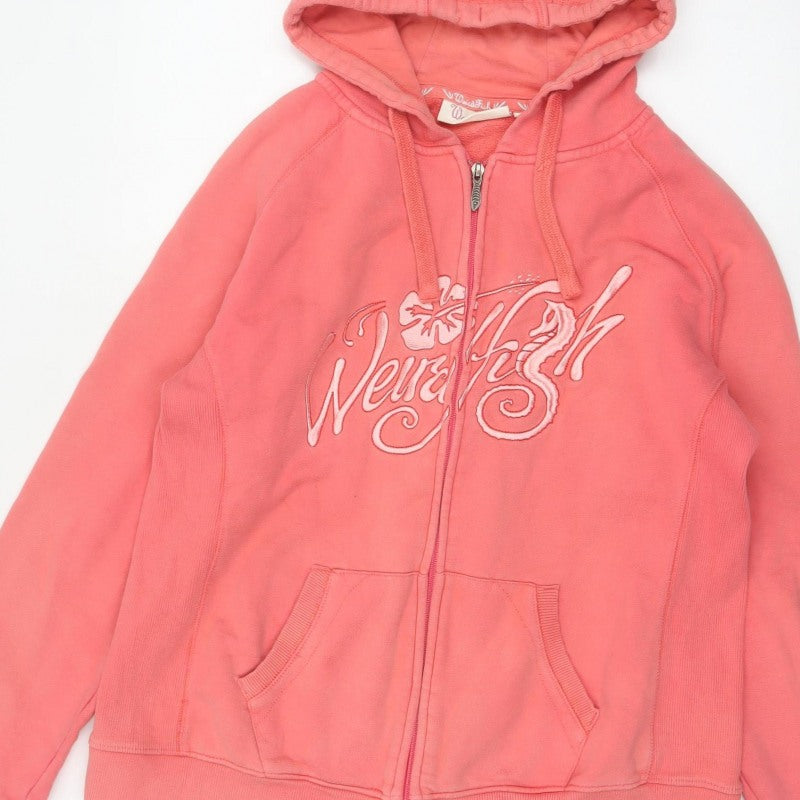 Weird Fish Women’s Pink XL Full Zip Cotton Hoodie Floral Logo Pockets