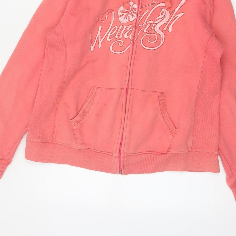 Weird Fish Women’s Pink XL Full Zip Cotton Hoodie Floral Logo Pockets