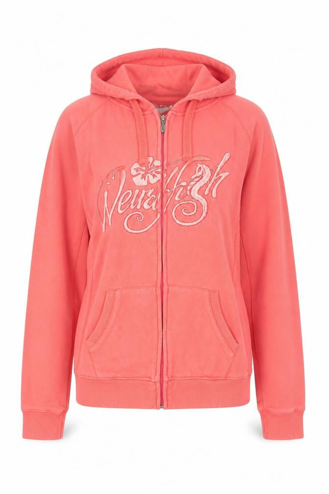 Weird Fish Women’s Pink XL Full Zip Cotton Hoodie Floral Logo Pockets