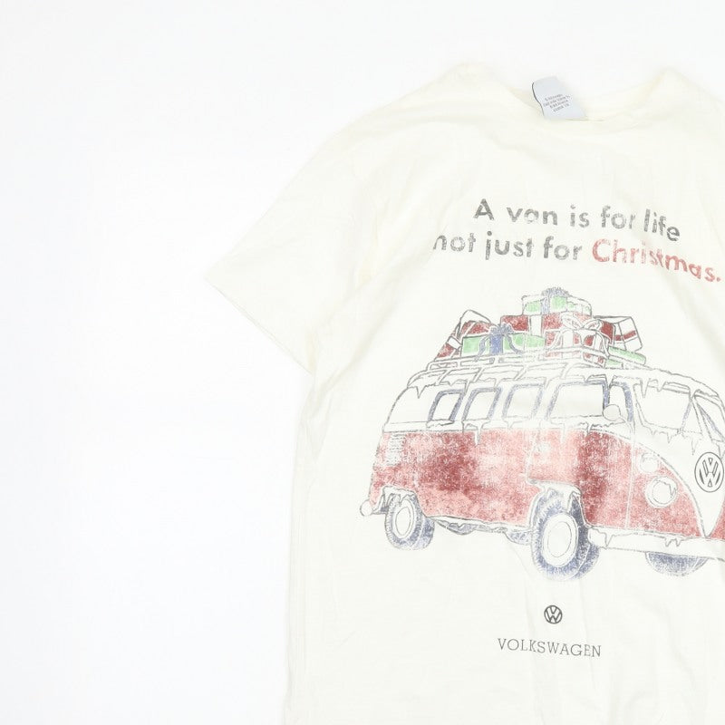 Volkswagen Women’s Ivory XS Christmas Camper Van Crew Neck T-Shirt