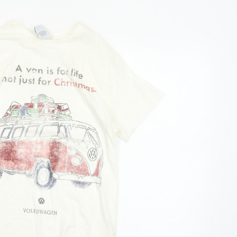 Volkswagen Women’s Ivory XS Christmas Camper Van Crew Neck T-Shirt